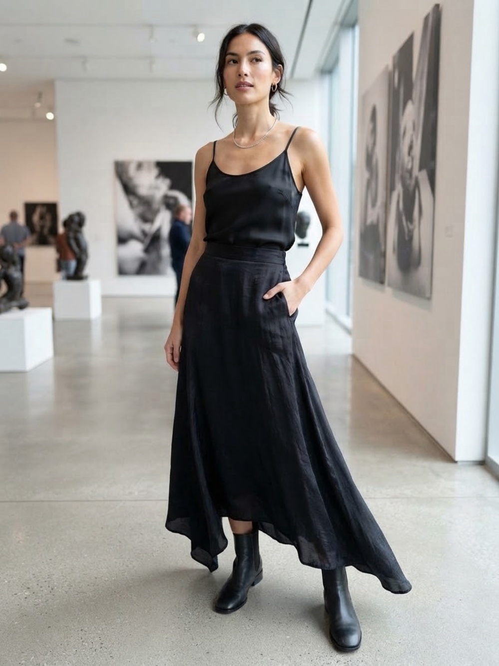 MUSE Christian Chenail Black Asymmetrical Textured Maxi Skirt Size 12 (Fits M)